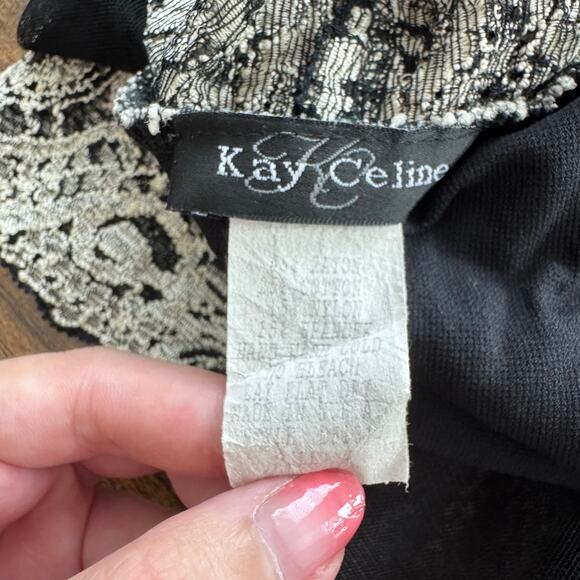 Vintage Kay Celine Black and Cream Mesh Long Sleeved Blouse - Picture 8 of 8